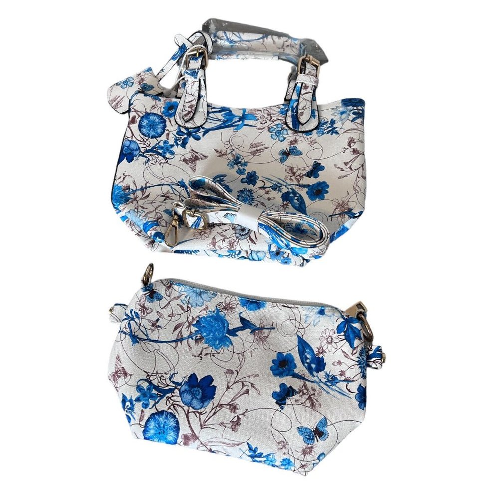 Crossbody, Mini Tote Handbag (Blue and White)‎ 2 In 1